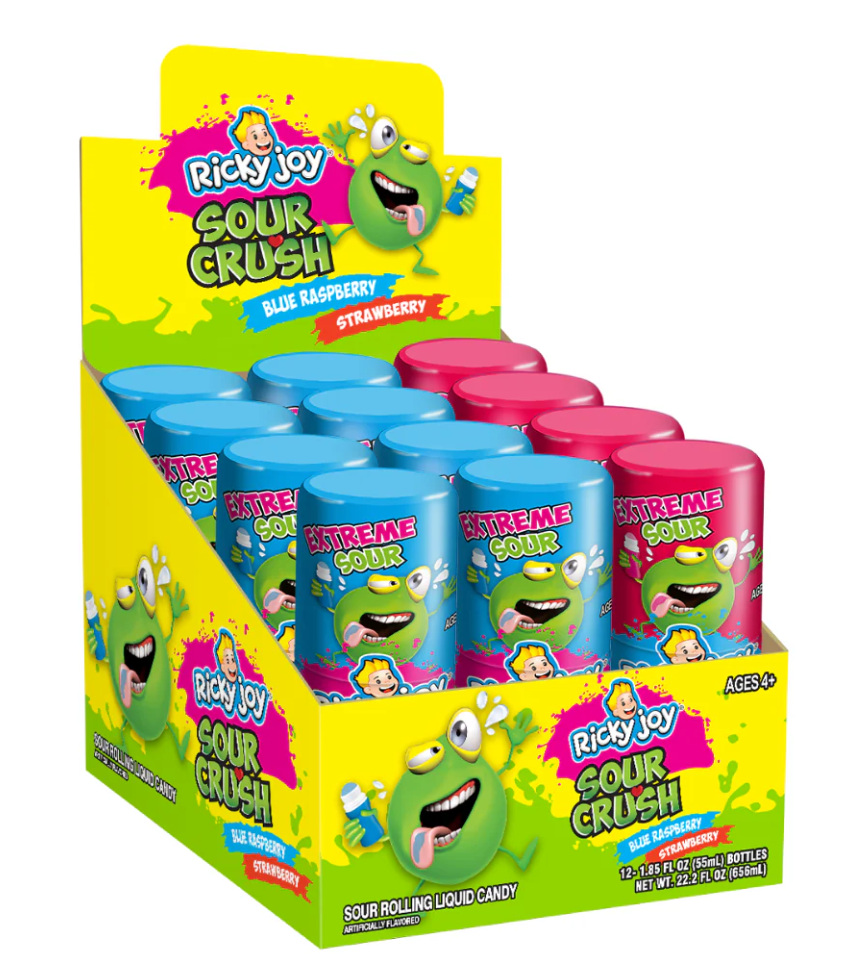 SOUR CRUSH ROLLING LIQUID CANDY ASSORTED STRAWBERRY / BLUE RASPBERRY